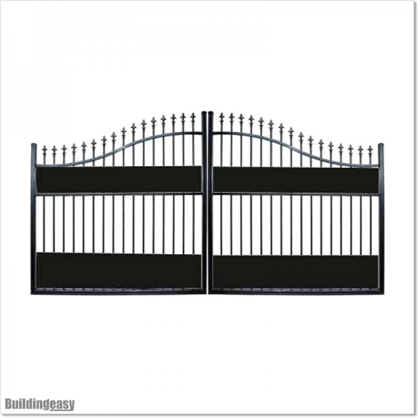 Quality Aluminium Curved Top 3.5M Wide Double Swing Gates With Fitted Plates
