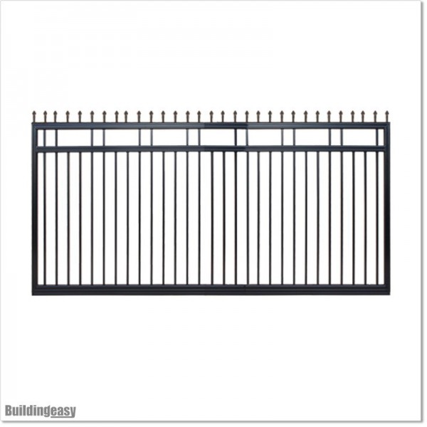 Gate is 3700mm wide and gate height is 1830mm. Gate top is fitted with spears