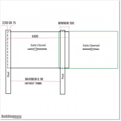 Gate is 6400mm wide and gate height is 1830mm. Gate top is fitted with spears