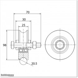 Wheel is 98mm diameter and has two ball bearings.