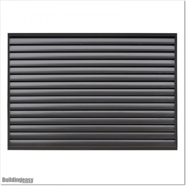 Aluminium Louver Fence Frame Look is 1.8M high and 1.8M wide. Colour is Iron Sand.