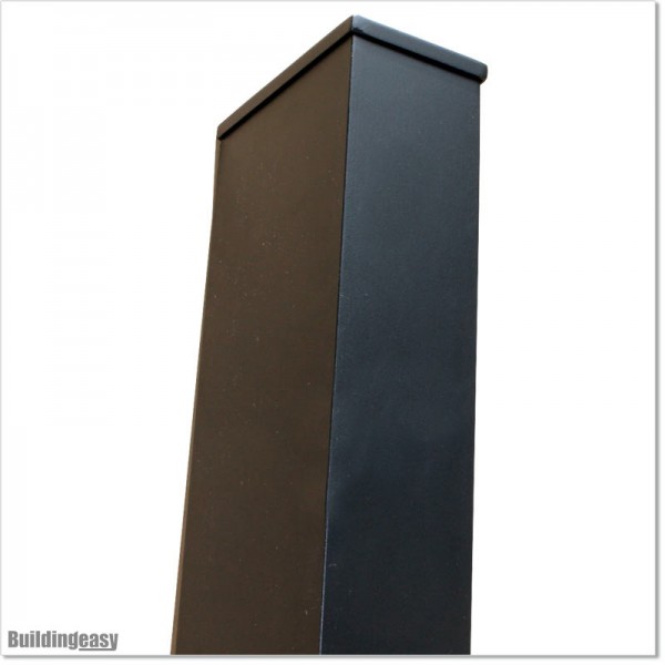 Post is 150 X 80 X 3 mm powder coated in matte black. Post is 2.5M long