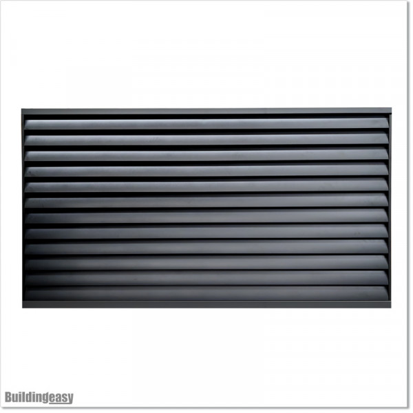 Aluminium Louver Fence Frame Look is 1.45M high and 1.8M wide. Colour is Matte Black