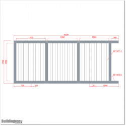 Gate is 4.3M wide and gate height is 1.8M. Gate fits 4.0M post gap