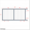 Gate is 3.8M wide and gate height is 1.8M. Gate fits 3.5M post gap