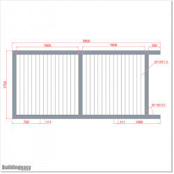 Gate is 3.8M wide and gate height is 1.8M. Gate fits 3.5M post gap