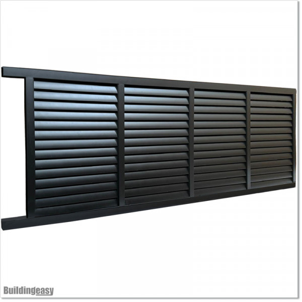 6M Wide & 1.8M High Flat Top Louver Sliding Gate in Matte Black Colour.