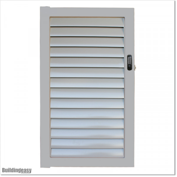 Aluminium Louver Pedestrian Gate 1M wide in Silver Pearl With Button Key Lock