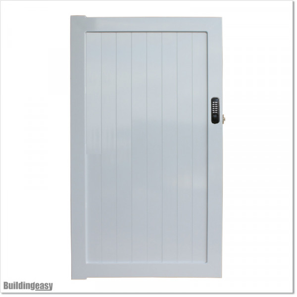 Pedestrian Tongue & Groove gate is 1.0M wide and gate height is 1.75M. Gate comes with a Lock