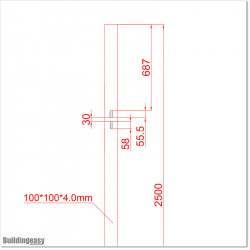 Aluminum Post 100 X 100 and 4.0mm wall thickness with holes made for Lock 1. Post is Iron Sand Colour.