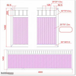 Gate is 4.8M wide and gate height is 1.45. Gate fits 4.5M post gap. Gate colour Matte Black (RAL9005)