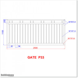 This gate is 2.5M wide and gate height is 1.1M.