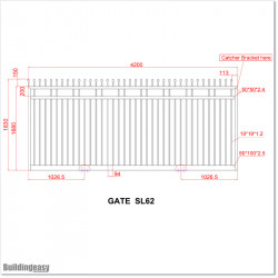 Gate is 4200mm wide and gate height is 1830mm. Gate top is fitted with spears