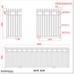 Gate is 5800mm wide and gate height is 1830mm. Gate top is fitted with spears