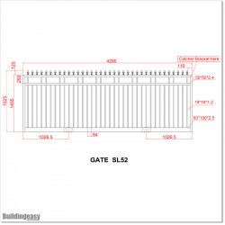 Gate is 4200mm wide and gate height is 1525mm. Overall gate height with wheels and tracks 1.6M