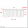 Gate is 4200mm wide and gate height is 1525mm. Overall gate height with wheels and tracks 1.6M