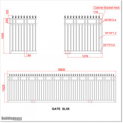 Gate is 5800mm wide and gate height is 1525mm. Overall gate height with wheels and tracks 1.6M