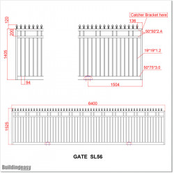 Gate is 6400mm wide and gate height is 1525mm. Overall gate height with wheels and tracks 1.6M