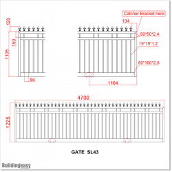 4.7M Wide Aluminium Sliding Gate 1.2M High Spear Heads Fitted For Security.