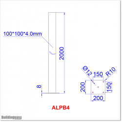 2M Long Black Colour 4" Aluminium Post With 10MM Thick Base.