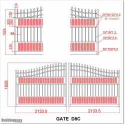 Black Arch Top Covered Double Swing Gates 4.3M Wide and 1.8M High.