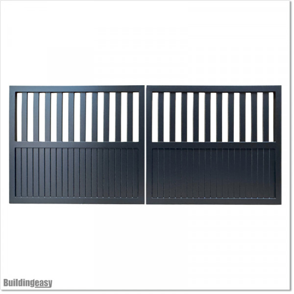 Aluminium Tongue and Groove Gate. Gate is 3.5M wide and gate height is 1.5M. Gate colour is Matte Black (RAL9005)