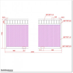 Gate is 4.35M wide and gate height is 1.75. Gate fits 4M post gap. Gate colour Pure White (RAL9010)