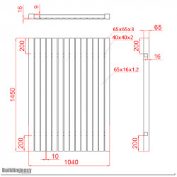 The gate is 1040 mm wide (excluding hinge width) and 1450 mm high